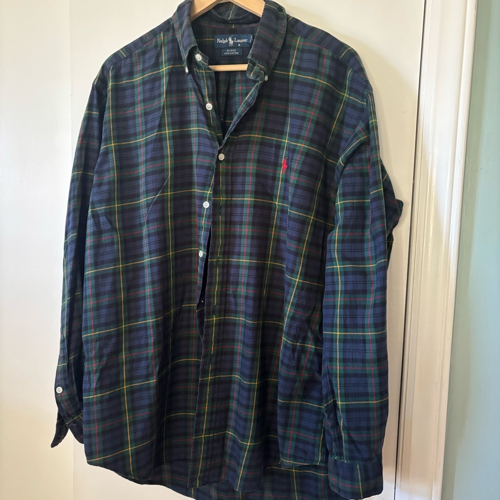 Ralph Lauren Men's Plaid Shirt - Navy and Green